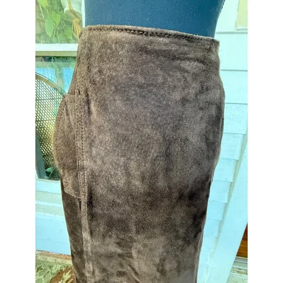Vintage 70's Anne Fogarty Brown Suede Skirt Marked Size 14 - Picture 14 of 16